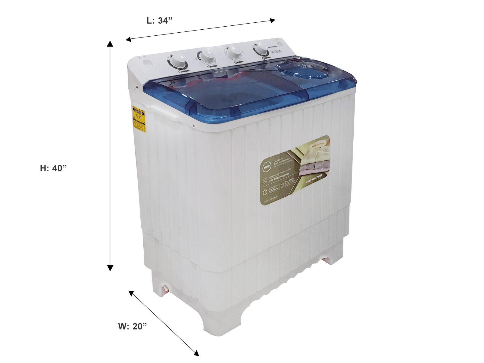 LAVADORA SEMI-AUTOMATICA 12KG LAV-7825T2C12BWN1 PREMIER