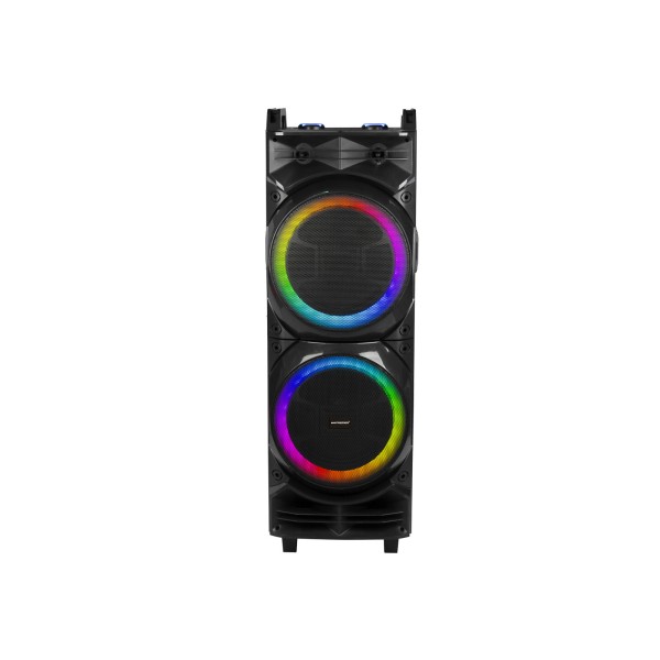 Imagen del producto Bocina 10”x2 rec/fm/usb/tf/bt/aux/mic/tws c/ruedas, control usb, mic inalambrico