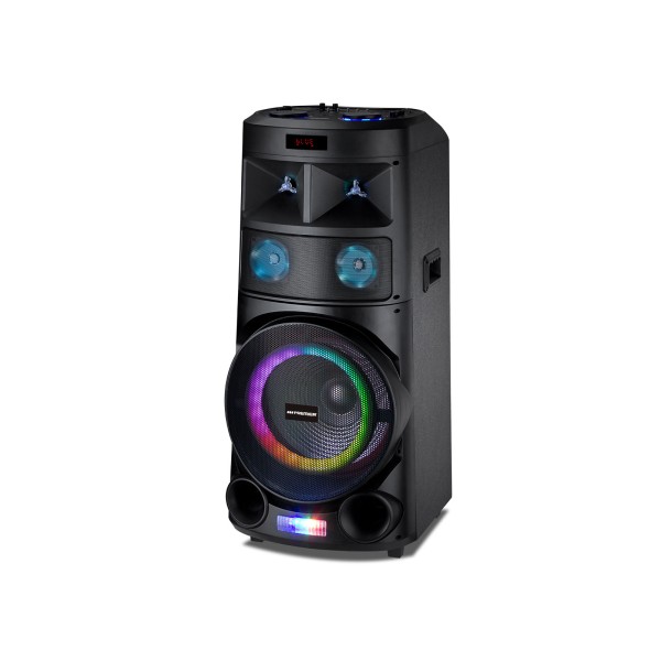 Imagen del producto Bocina 15” fm/usb/tf/bt/aux/mic/gui/tws c/ruedas